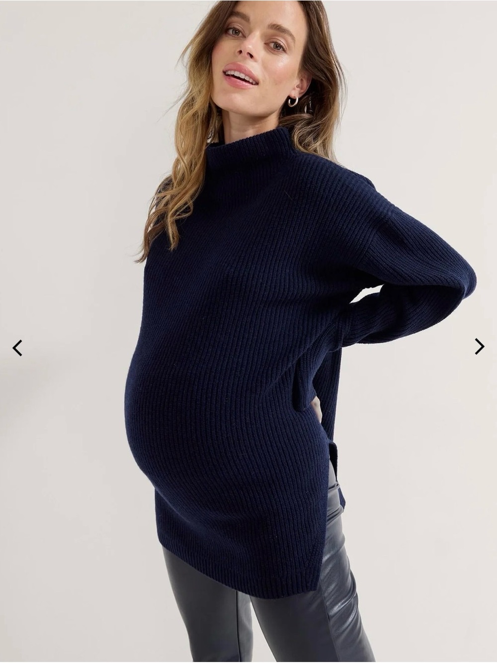 Hatch: Cozy Navy Maternity Sweater - High Neck Rib Knit